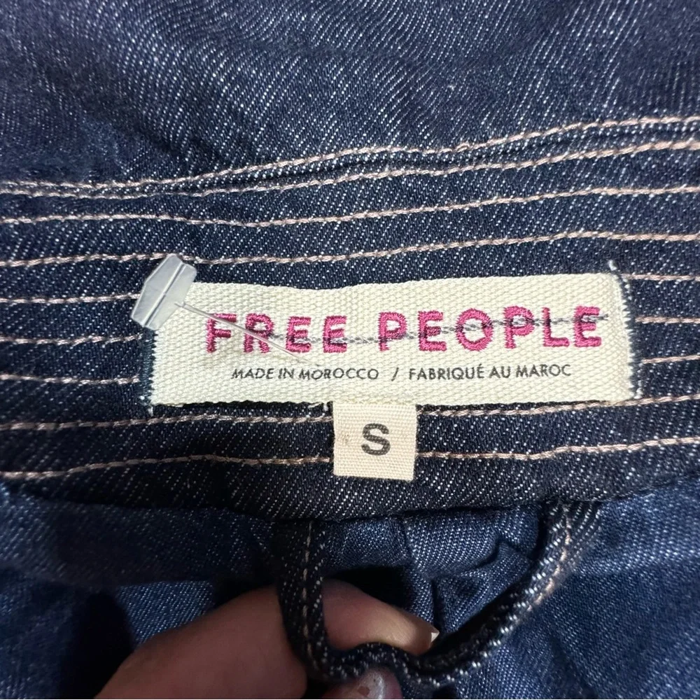 New Free People Denim Car Coat Size S - Picture 8 of 11